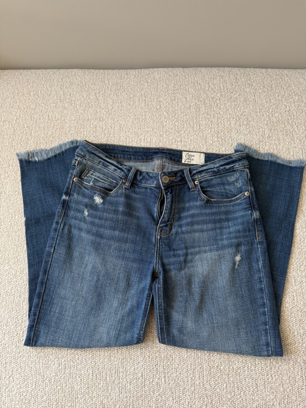 Cosmic Blue Love Frayed Crop Jean